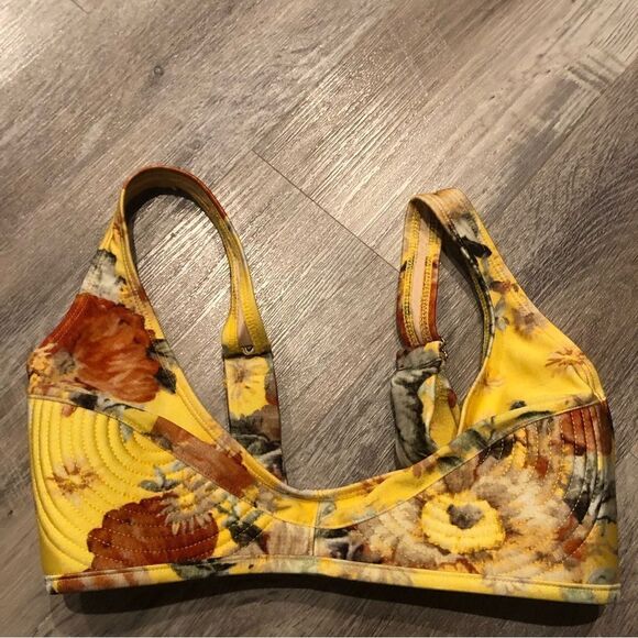 CHELSEA & VIOLET Yellow Floral Bikini Top Size Small Bohemian Padded - Picture 3 of 8